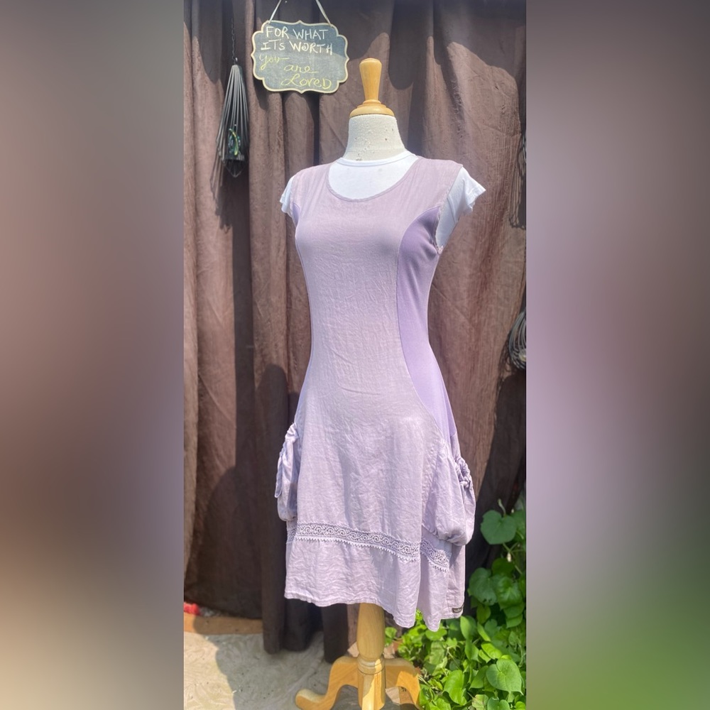 Matilda Jane Lavender Linen Midi Dress – Size M, Pocketed & Whimsical